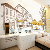 现代大型壁画3D立体个性街景壁纸布餐厅电视背景墙纸城市酒吧手绘壹德壹