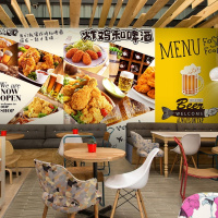 韩式炸鸡店餐厅饭店壁纸韩国烧烤快餐店汉堡店休闲吧装修墙纸