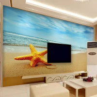 现代简约海景壁画沙电视背景墙纸壁纸3D立体大海沙滩海鸥壹德壹