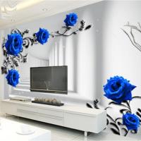 3D立体墙纸电视背景墙无缝壁画客厅墙布温馨玫瑰花壁纸中式壹德壹
