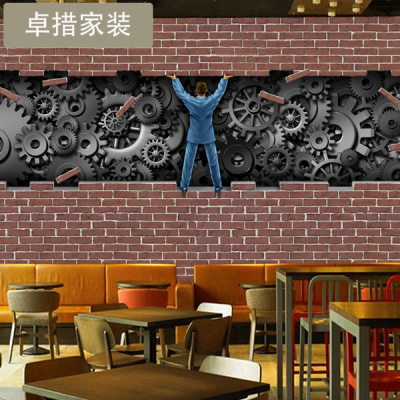 3d个性墙砖金属壁画机械齿轮工业风墙纸酒吧KTV咖啡厅背景壁纸壹德壹
