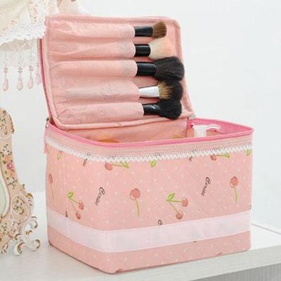 七彩蚂蚁 化妆品收纳盒蕾丝手提量化首饰容量化妆盒提包化妆包 粉色樱桃