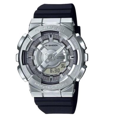 卡西欧(CASIO) G-Shock 简约时尚闹钟世界时间石英模拟数字银色表盘女士手表 GMS110-1A