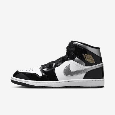 Nike 耐克 Jordan 1 Mid SE男子运动鞋 亮泽漆皮银色细节 匠心设计休闲鞋