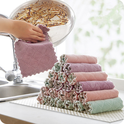 斜月三星 黑科技珊瑚绒洗碗布抹布擦手巾 不易沾油不易掉毛厨房毛巾