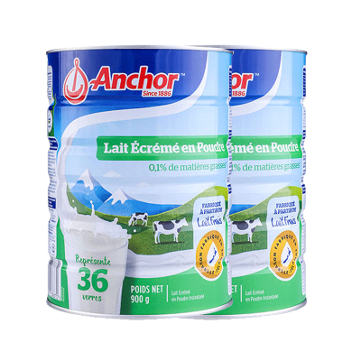 安佳(Anchor)脱脂高钙成人奶粉 900g/罐 进口奶粉 学生奶粉[2罐装]新西兰进口
