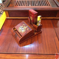 越南实木制镶贝花自动弹烟盒中式复古桌面摆件男个性创意台式装饰