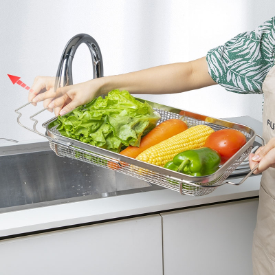 邦可臣304不锈钢厨房水槽沥水篮可伸缩果蔬滤水沥水架