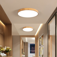 邦可臣原木纹浅色铁艺LED吸顶灯圆形卧室简约现代长方形客厅创意灯