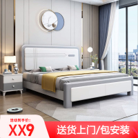 北欧橡胶木实木床白色现代简约1.8米主卧双人床1.5轻奢储物榫卯床416