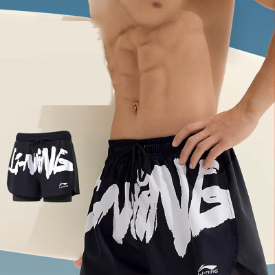 李宁LI-NING泳裤男士防尴尬游泳专业装备男款全套假两件五分速干泡温泉裤