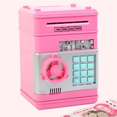 家英 大容量智能自动卷钱带音乐密码儿童存钱罐--粉红色