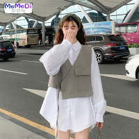 2020秋季新款韩版设计感小众白色宽松下失踪Polo领长袖衬衫女