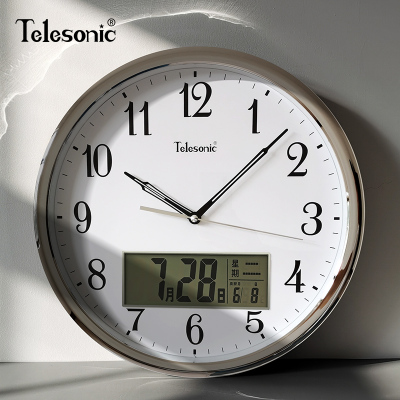 天王星(Telesonic)现代静音挂钟中式客厅石英钟创意时钟圆形卧室钟表书房餐厅壁钟