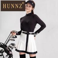 HUNNZ 高尔夫服装女秋冬套装修身长袖T恤运动短裙2022新款女士高尔夫球服