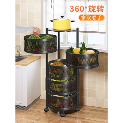 厨房蔬菜置物架古达落地多层圆形水果篮子家用多功能可旋转收纳