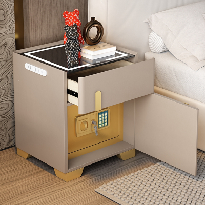 古达床头柜保险箱一体柜卧室家用带锁无线充电简约现代轻奢高级感