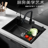 古达纳米厨房水槽单槽手工加厚304不锈钢黑色家用洗菜盆大洗碗盆水池