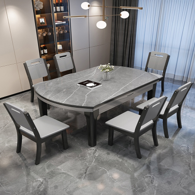古达岩板餐桌椅组合现代简约轻奢可伸缩折叠家用小户型可变圆吃饭桌子