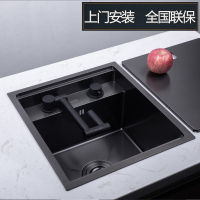 隐藏吧台水槽厨房隐形手工单槽古达带盖中岛小号水盆4MM不锈钢纳米黑