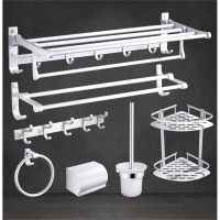 太空铝浴室毛巾架法耐免打孔厕所卫生间浴巾架置物架壁挂五金卫浴套装