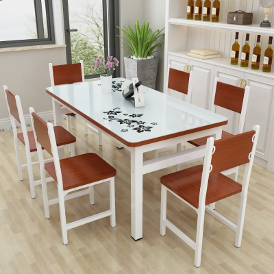 钢化玻璃餐桌家用长方形吃饭桌子法耐小户型饭店快餐桌椅组合简约现代