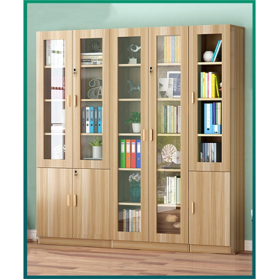 带门书柜书架简约现代实木质法耐客厅多功能储物柜子玻璃门书橱组合柜