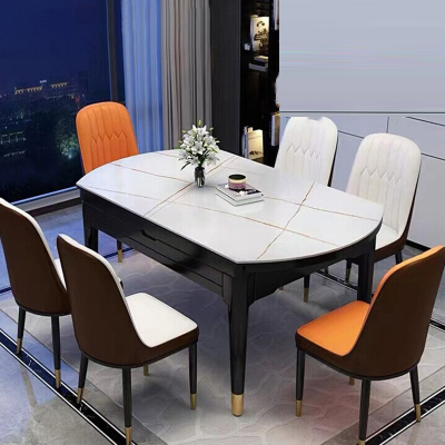 古达岩板木餐桌组合现代简约可伸缩饭桌椅子家用小户型