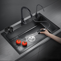 古达洗菜盆纳米水槽单槽厨房洗碗槽黑色水池家用洗碗池