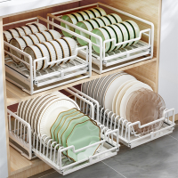 古达厨房碗碟收纳架免安装橱柜内置抽拉碗架抽屉式置物架分隔碗盘拉篮