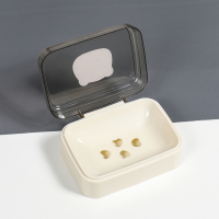法耐(FANAI)肥皂盒创意带盖沥水便携式学生宿舍卫生间家用浴室香皂盒子有翻盖_米白1个装