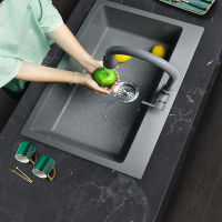 石英石水槽灰色洗碗池台下盆古达家用厨房大单槽洗菜盆水池套餐