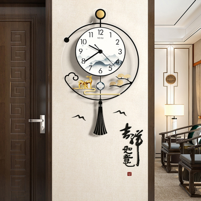 新中式钟表挂钟客厅家用时尚轻奢大气艺术表创意时钟壁灯