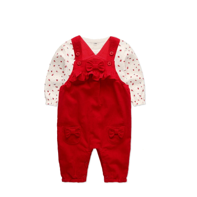 童装智扣秋冬女宝宝套装洋气婴儿红色背带裤周岁礼服过年新年拜年