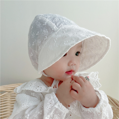 夏季婴儿遮阳帽韩版大帽檐智扣透气宫廷帽单层镂空棉布宝宝太阳帽