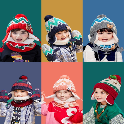 儿童冬天帽子秋冬季男童女童可爱超萌护耳加绒婴儿宝宝针织毛线帽