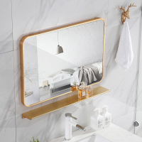 古达浴室镜子贴墙自粘免打孔ins拍照化妆台卫生间方镜壁挂墙带置物架
