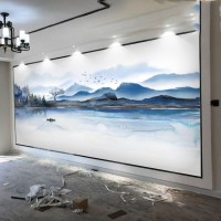 新中式意境水墨古达山水画无缝墙布电视沙背景墙8d壁纸