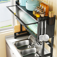 古达轻奢厨房水槽置物架台面碗盘收纳置物带柜门多功能碗碟架沥水架