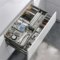 古达厨房橱柜工具拉篮单层抽屉式太空铝杂物间阻尼分隔收纳置物架