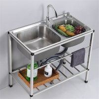 古达水槽带支架厨房不锈钢单槽双槽洗菜盆洗碗池水盆家用加厚落地架子