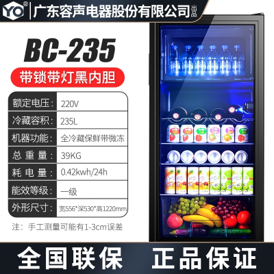 (Ronshen)容声1460冰吧小型透明单门家用省电客厅办公室茶叶保鲜酒水饮料冷藏柜_235L冷藏保鲜带微冻带灯带锁