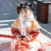 智扣年货汉服女童冬装小女孩中国风儿童唐装古风过年装拜年服古装