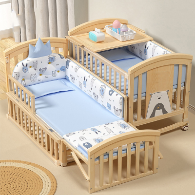 智扣婴儿床多功能bb宝宝床木漆摇篮床新生婴儿床儿童拼接床