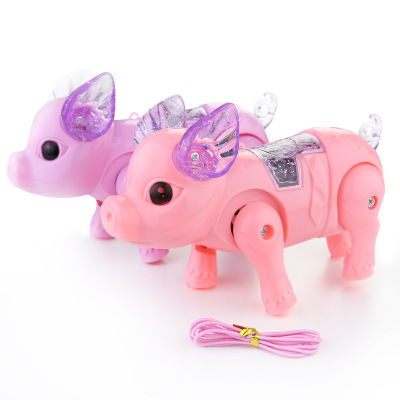 牵绳小猪电动会走路光音乐玩具手提儿童溜猪创意玩具猪牵绳猪