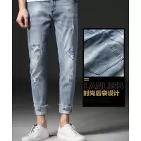 梵克公牛牛仔裤时尚2021春季新款时尚型男复古潮流牛仔裤 浅蓝色