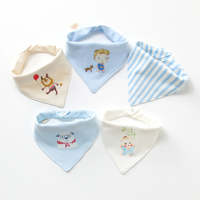 [五条装]班杰威尔婴儿三角巾纯棉宝宝围嘴口水巾双层按扣新生儿童头巾围兜