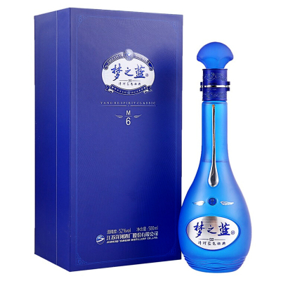 [2020年日期假一赔十]洋河(YangHe) 蓝色经典 梦之蓝M6 52度 500ml 单瓶装 浓香型白酒 口感绵柔