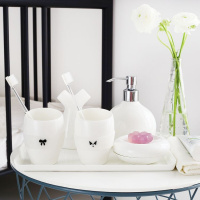 欧式简约陶瓷卫浴五件套卫生间浴室用品套件牙具洗漱杯套装带礼盒波迷娜BOMINA