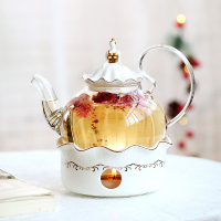 欧式下午茶具陶瓷英式花茶杯套装 煮水果玻璃茶壶 蜡烛加热花茶具 单壶+底座(简装)